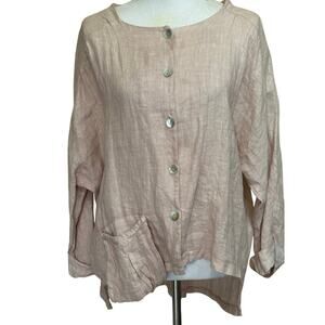 Belle France pink linen Jacket, medium, pastel, lagenlook, layering, vacation
